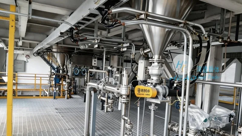 Systém pneumatického přenášení bílé granulované cukry